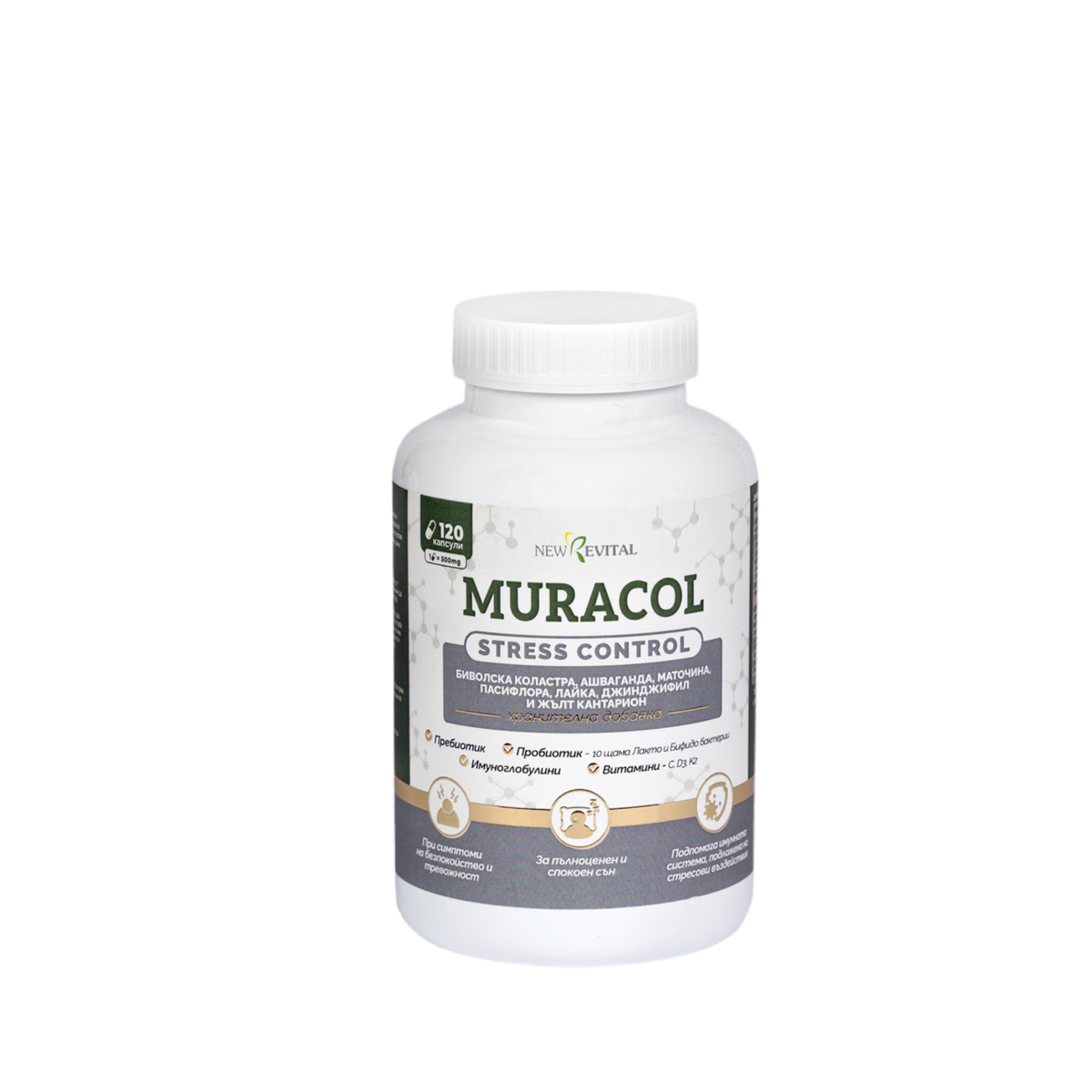 Stress Control 120 капсули (Ашваганда, Пасифлора, Коластра)  Муракол - Nutra Best Bulgaria