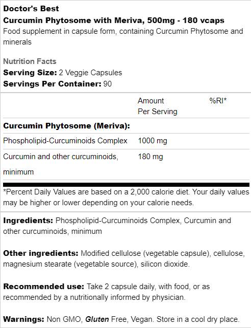 BEST Curcumin Phytosome 500 mg / with Meriva - 180 капсули  Doctor’s Best - Nutra Best Bulgaria