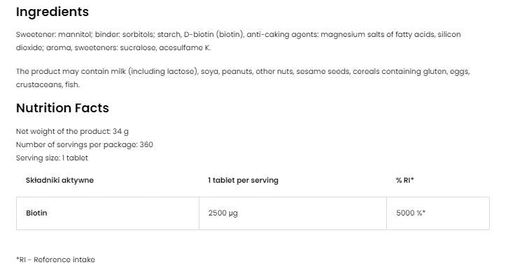 Biotin 2500 mcg | Lozenges 360 Подезични таблетки  OstroVit - Nutra Best Bulgaria