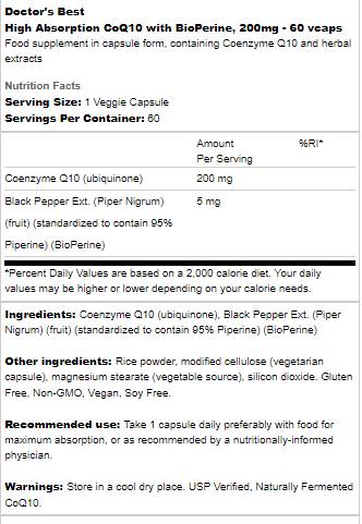 BEST CoQ10 with Bioperine 200 mg - 180 капсули  Doctor’s Best - Nutra Best Bulgaria