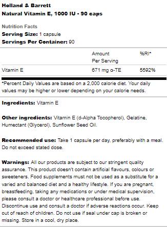 Natural Vitamin E 400 IU - 90 капсули  Holland and Barrett - Nutra Best Bulgaria