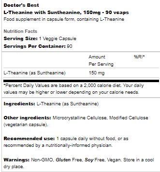 L-Theanine 150 mg | With Suntheanine - 90 капсули  Doctor’s Best - Nutra Best Bulgaria