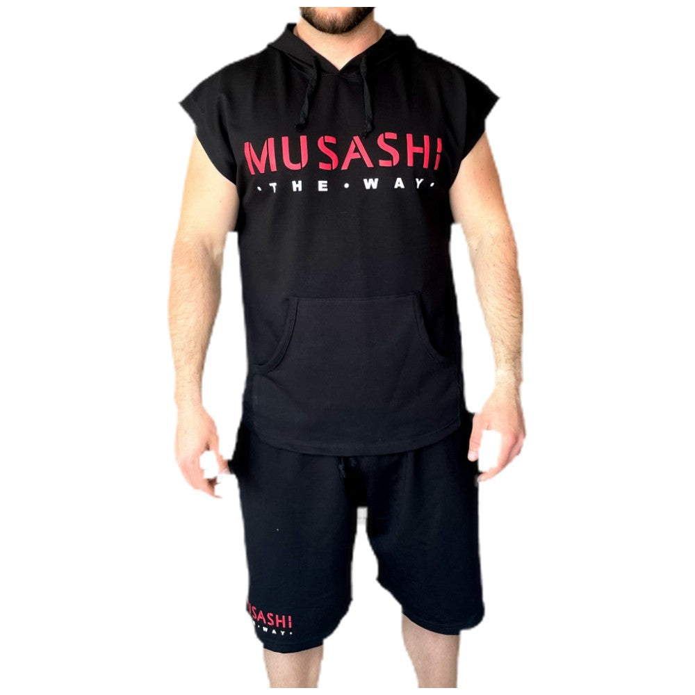 Комплект къси панталони и потник с качулка - Черен / Tank Top Hoodie and Shorts Set - Black  Musashi - Nutra Best Bulgaria