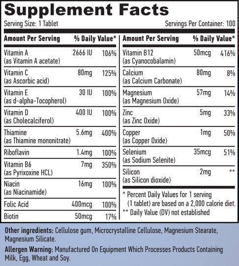 Basic Adult Multivitamin 100 Tabs.  Haya Labs - Nutra Best Bulgaria