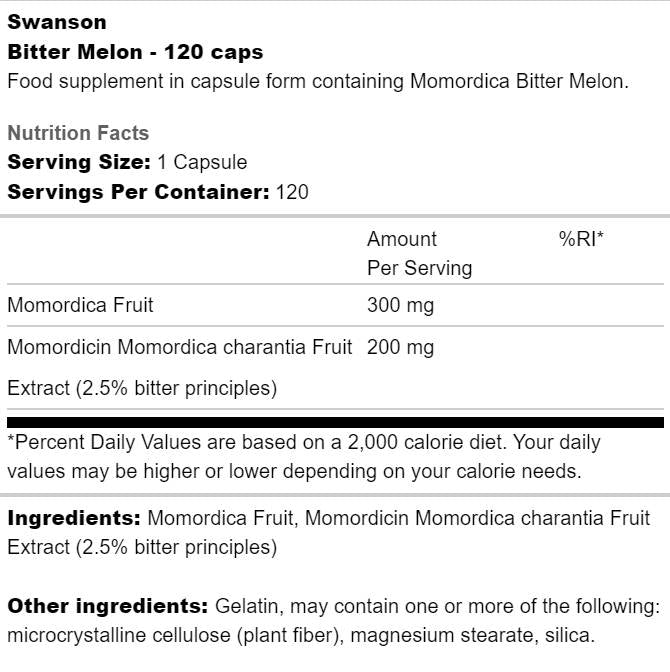 Bitter Melon Extract 500 mg 120 капсули  Swanson - Nutra Best Bulgaria