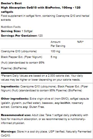 BEST CoQ10 with Bioperine 100 mg - 120 Гел капсули  Doctor’s Best - Nutra Best Bulgaria