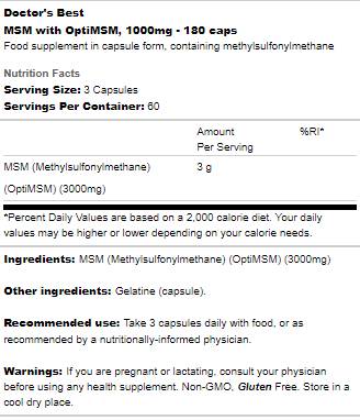 BEST MSM 1000 mg | With OptiMSM - 360 капсули  Doctor’s Best - Nutra Best Bulgaria