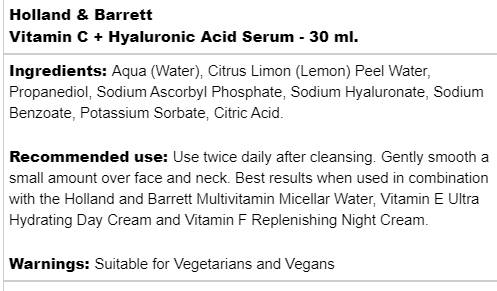 Vitamin C + Hyaluronic Acid Serum - 30 мл  Holland and Barrett - Nutra Best Bulgaria