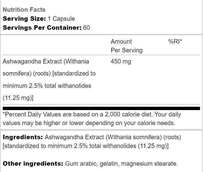 Ashwagandha Extract 450 mg - 60 капсули  Swanson - Nutra Best Bulgaria