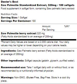 BEST Saw Palmetto 320 mg - 180 Гел капсули  Doctor’s Best - Nutra Best Bulgaria