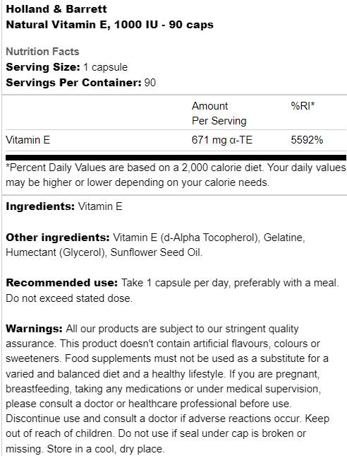 Natural Vitamin E 1000 IU - 90 капсули  Holland and Barrett - Nutra Best Bulgaria