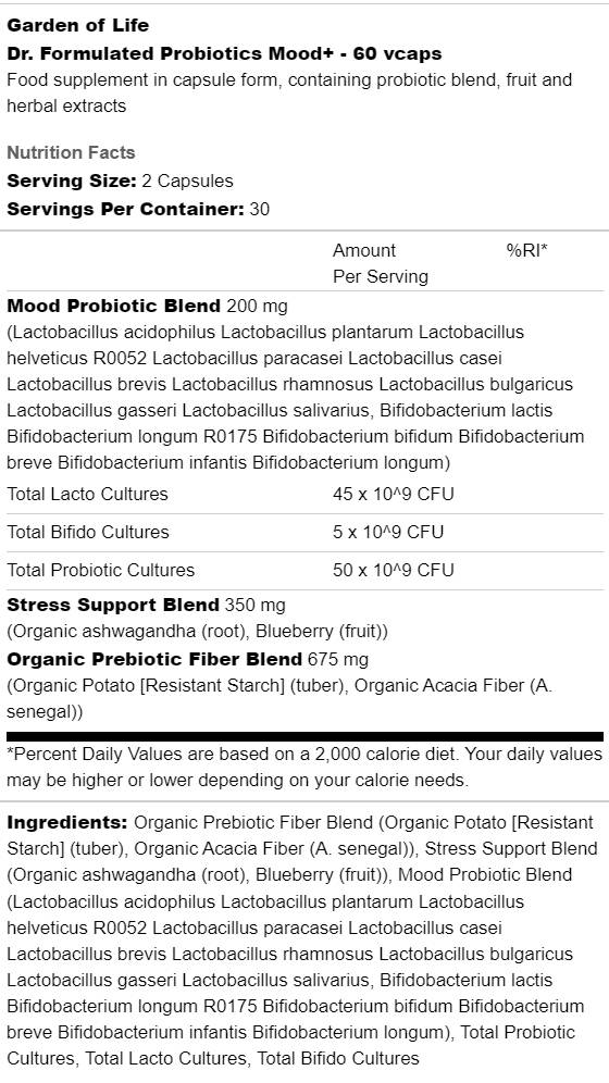 Dr. Formulated Probiotics Mood+ | 50 Billion - 60 капсули  Garden Of Life - Nutra Best Bulgaria