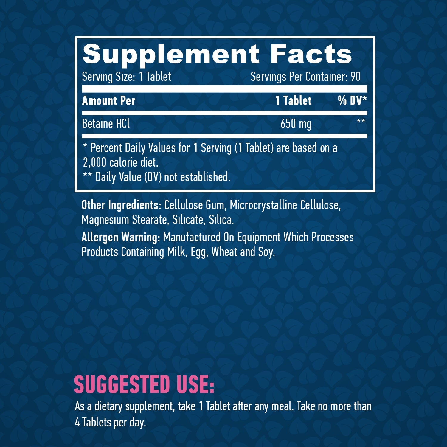 Betaine HCL 650mg / 90 Tabs.  Haya Labs - Nutra Best Bulgaria