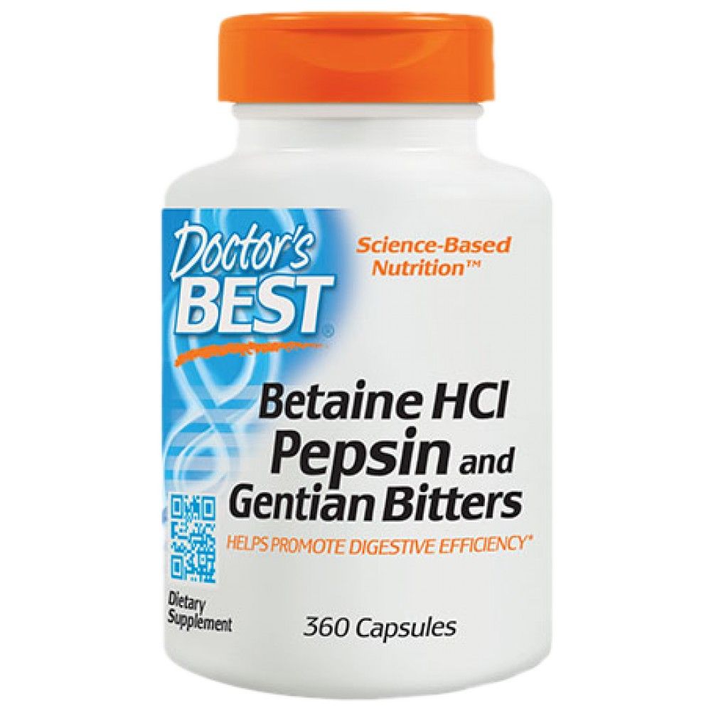 BEST Betaine HCL 650 mg / with Pepsin & Gentian Bitters - 360 капсули  Doctor’s Best - Nutra Best Bulgaria