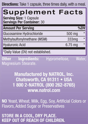 Hyaluronic Acid MSM Glucosamine 90 Caps.  Natrol - Nutra Best Bulgaria