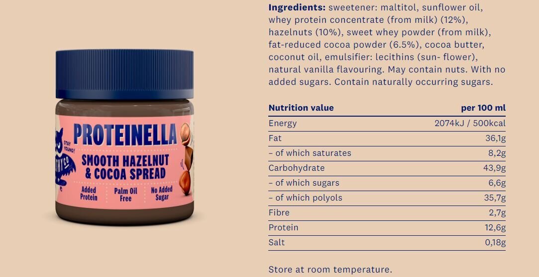 Proteinella Лешник и какао 200 гр. - течен шоколад без добавена захар и без палмово олио  HealthyCo - Nutra Best Bulgaria