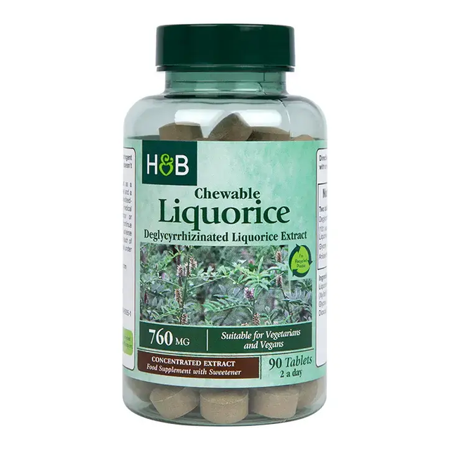 Сладък корен (Деглициризиран екстракт от женско биле) (Liquorice Root) 380мг 90 дъвчащи таблетки HOLLAND & BARRETT  Holland and Barrett - Nutra Best Bulgaria