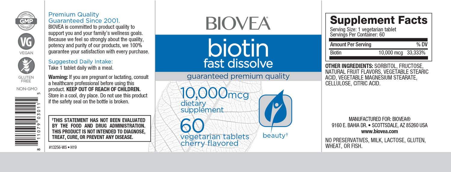 Biotin 10 000 Fast Dissolve / 60 Tabs  Biovea - Nutra Best Bulgaria