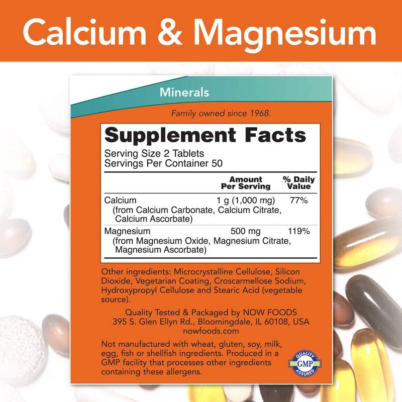 Calcium & Magnesium 2:1 - 250 Таблетки  NOW Foods - Nutra Best Bulgaria