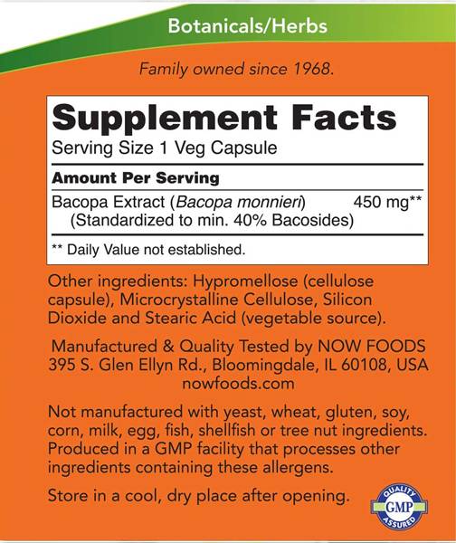Bacopa Extract 450 mg - 90 капсули  NOW Foods - Nutra Best Bulgaria