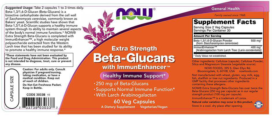 Beta 1,3/1,6 Glucan 250 mg - 60 капсули  NOW Foods - Nutra Best Bulgaria