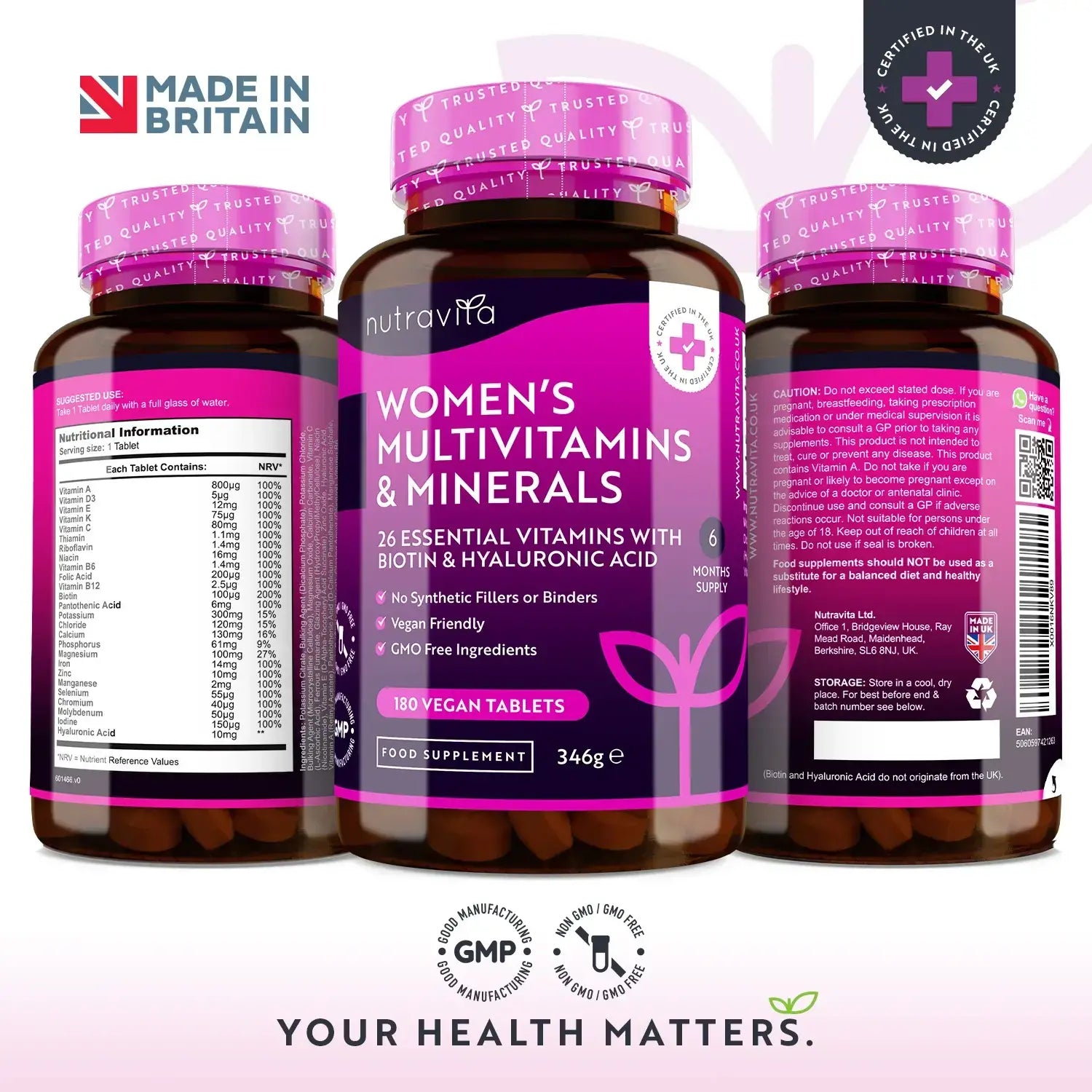 Women's Multivitamins with Biotin and Hyaluronic Acid 180 Vegan Tablets  Nutravita - Nutra Best Bulgaria