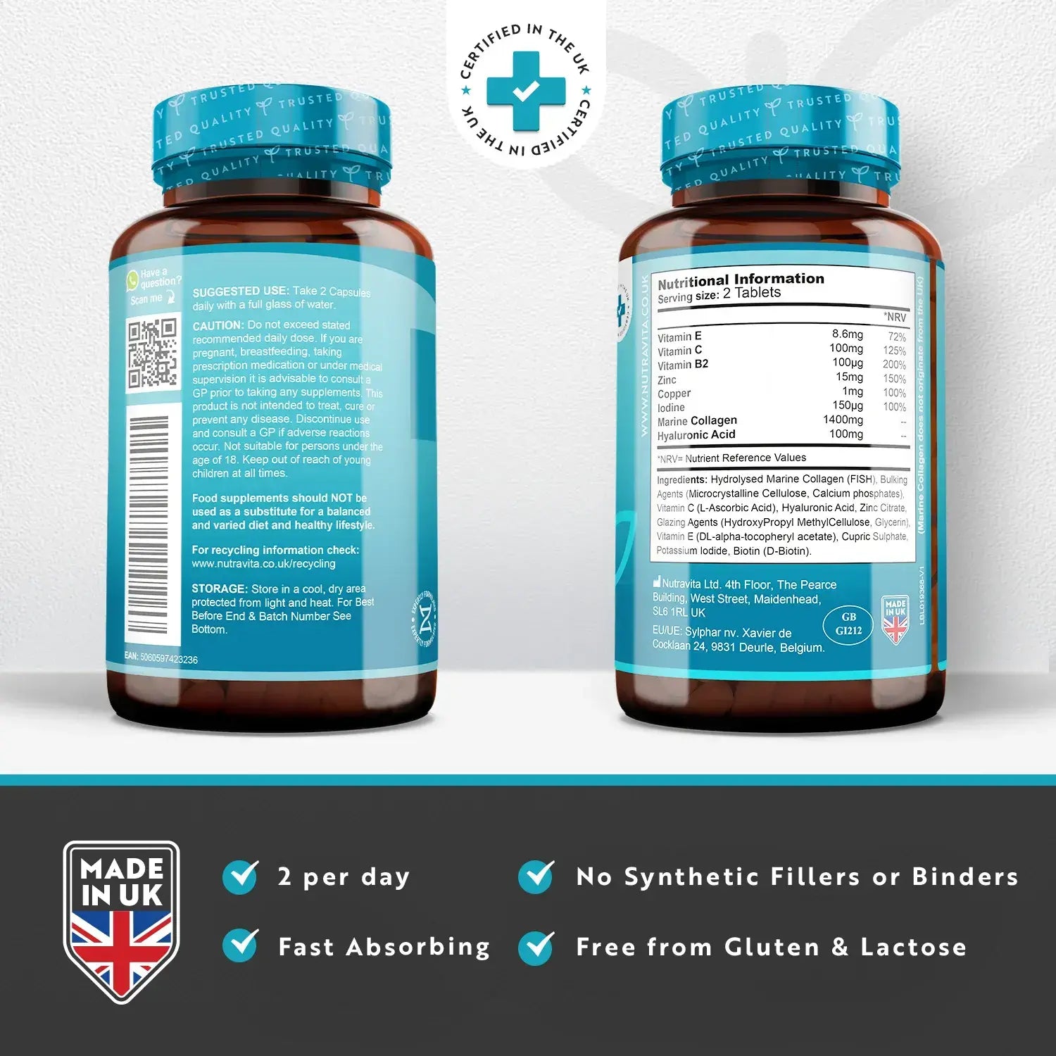 Рибен Колаген 1400 мг с Хиалуронова Киселина 100 мг 120 таблетки  Nutravita - Nutra Best Bulgaria