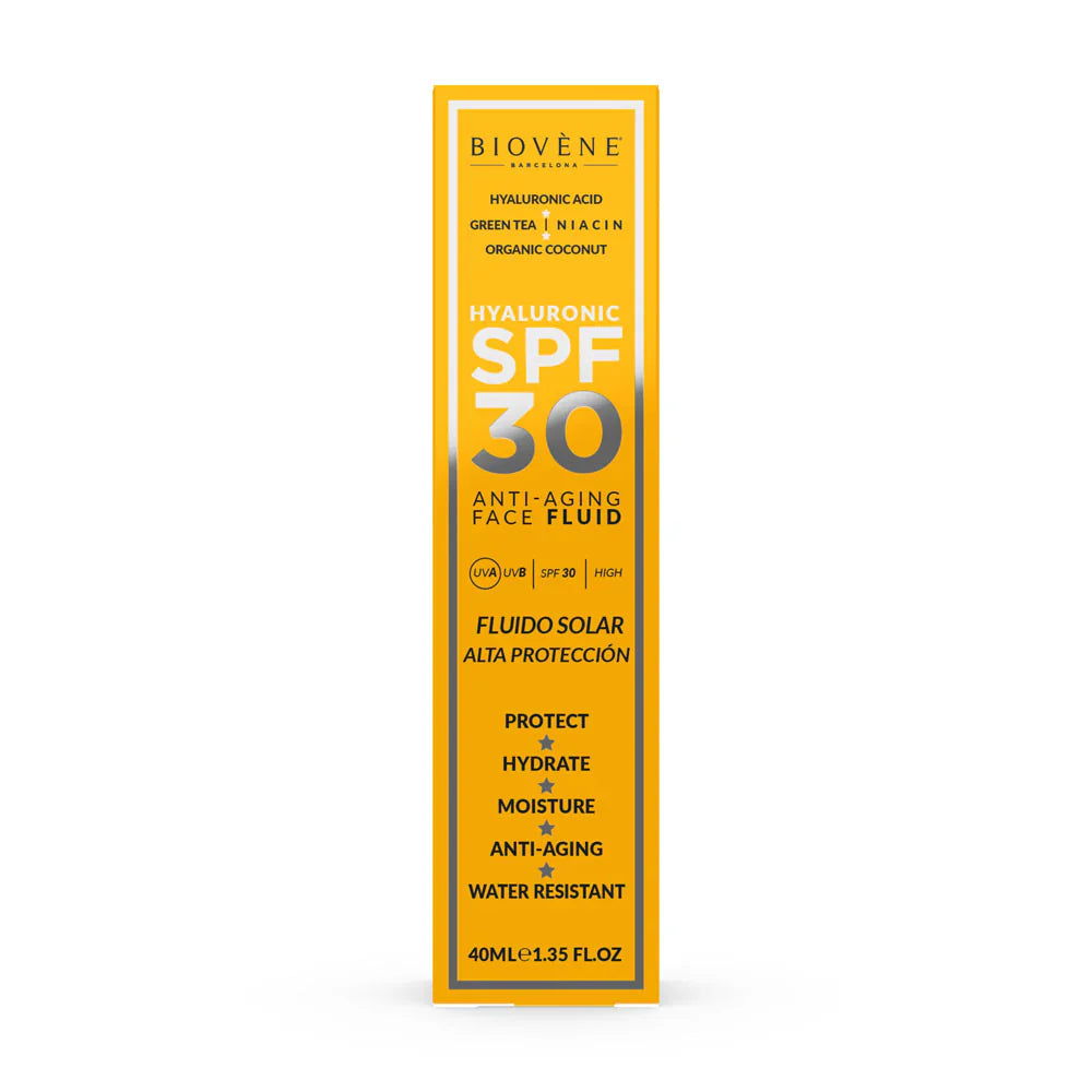 Хидратираща слънцезащита за лице SPF 30 с хиалуронова киселина против стареене - 40 мл  Biovène Barcelona - Nutra Best Bulgaria