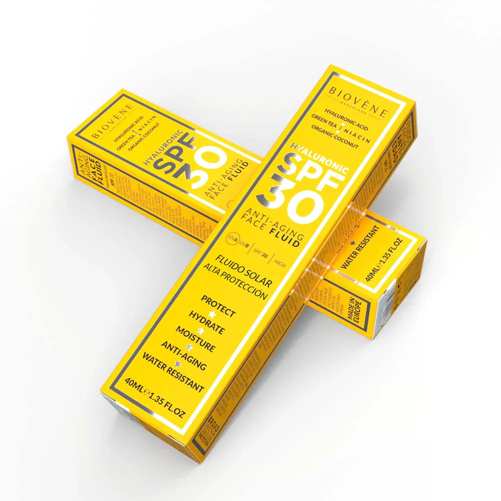Хидратираща слънцезащита за лице SPF 30 с хиалуронова киселина против стареене - 40 мл  Biovène Barcelona - Nutra Best Bulgaria