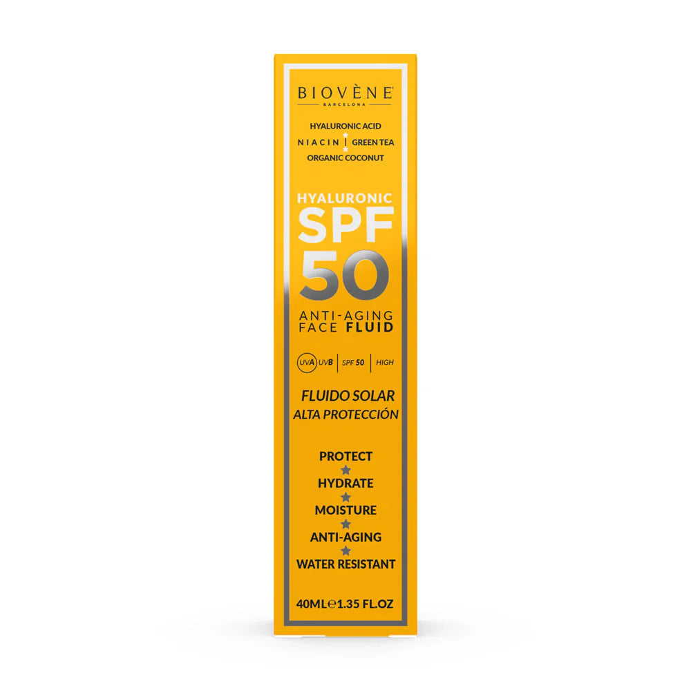 Хидратираща слънцезащита за лице SPF 50 с хиалуронова киселина против стареене - 40 мл  Biovène Barcelona - Nutra Best Bulgaria