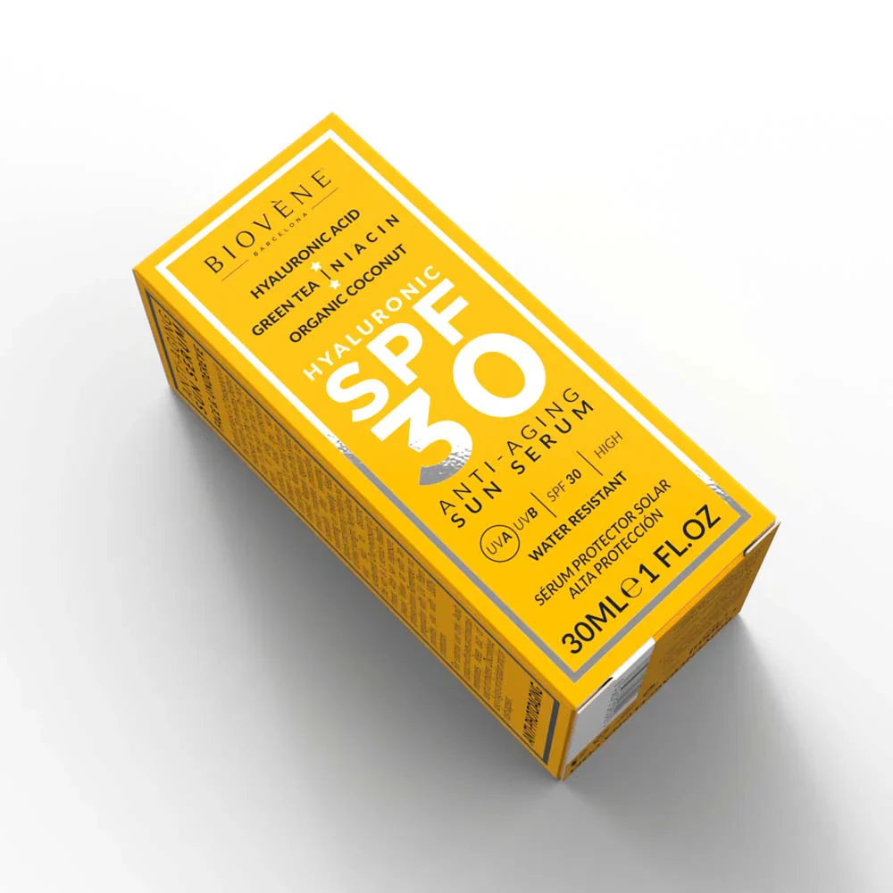 Слънцезащитен крем за лице SPF 30 с хиалуронова киселина против стареене - 30 мл  Biovène Barcelona - Nutra Best Bulgaria