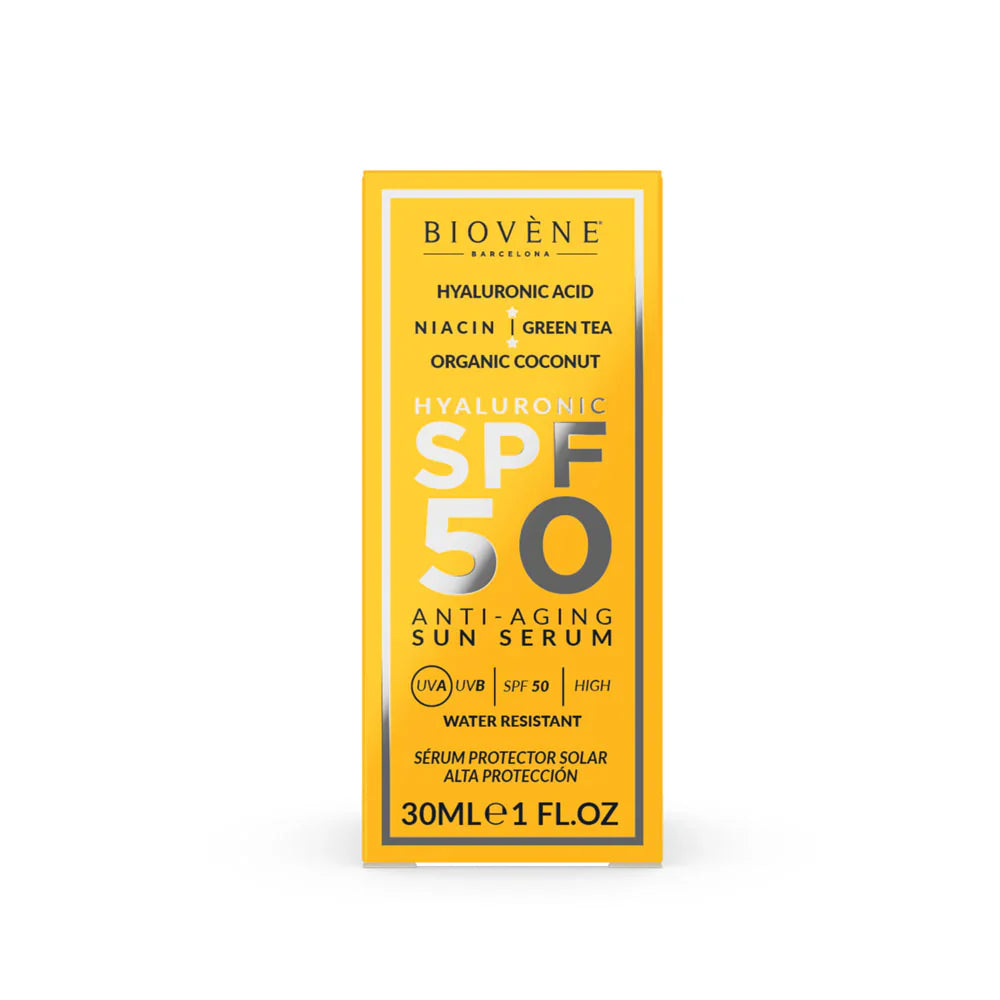 Слънцезащитен крем за лице SPF 50 с хиалуронова киселина против стареене - 30 мл  Biovène Barcelona - Nutra Best Bulgaria