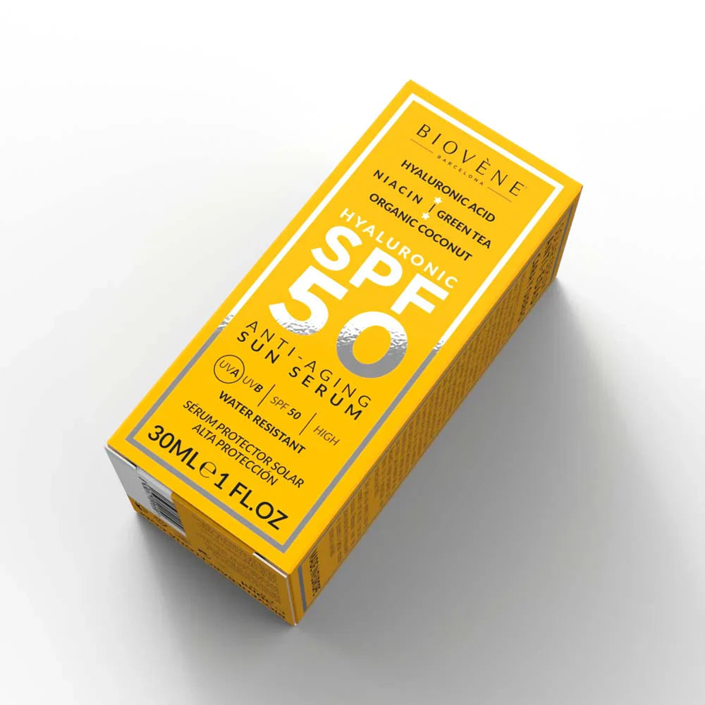 Слънцезащитен крем за лице SPF 50 с хиалуронова киселина против стареене - 30 мл  Biovène Barcelona - Nutra Best Bulgaria