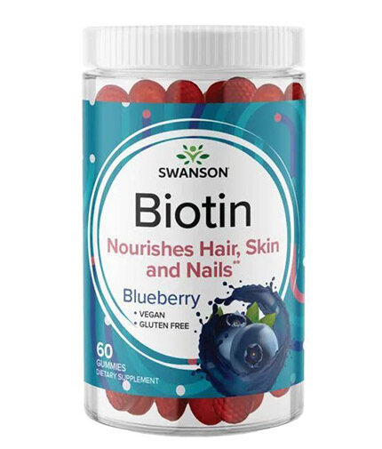 Biotin Gummies 5 000 mcg | Blueberry - 60 Дъвчащи таблетки  Swanson - Nutra Best Bulgaria