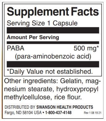 PABA 500 mg - 120 капсули  Swanson - Nutra Best Bulgaria