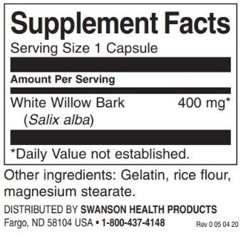 Full Spectrum White Willow Bark 400 mg / 90 Caps - 0  Swanson - Nutra Best Bulgaria