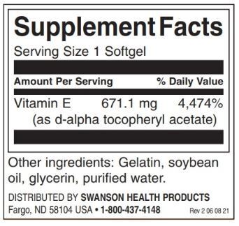 Natural Vitamin E 1000 IU - 100 Гел капсули  Swanson - Nutra Best Bulgaria