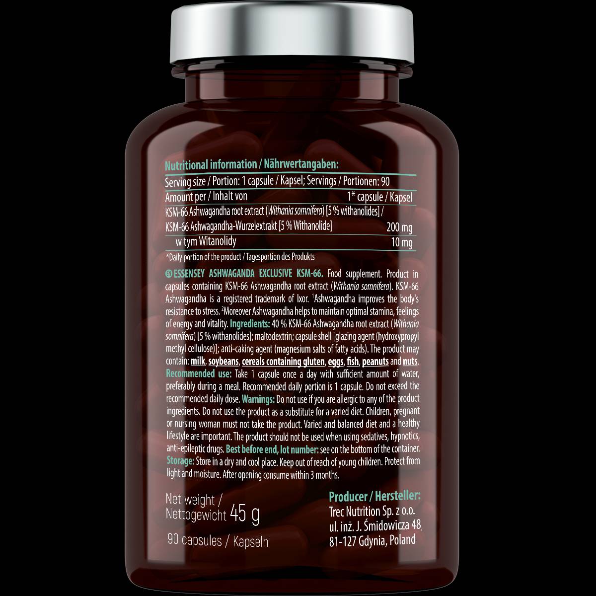 Ashwagandha KSM-66 200 mg - 90 капсули  ESSENSEY - Nutra Best Bulgaria