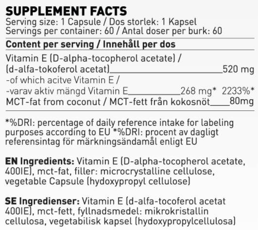 Vitamin E 400 IU | with MCT Oil - 60 капсули  Swedish Supplements - Nutra Best Bulgaria
