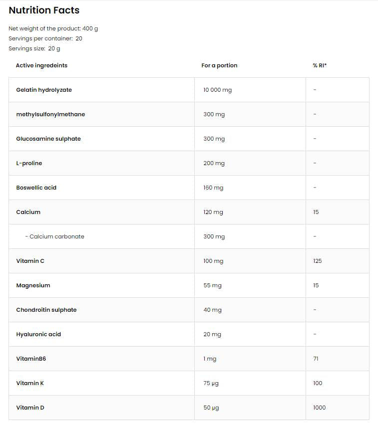 Flex Regen | Collagen + Glucosamine, Chondroitin, MSM, Hyaluronic Acid 400 грама  OstroVit - Nutra Best Bulgaria