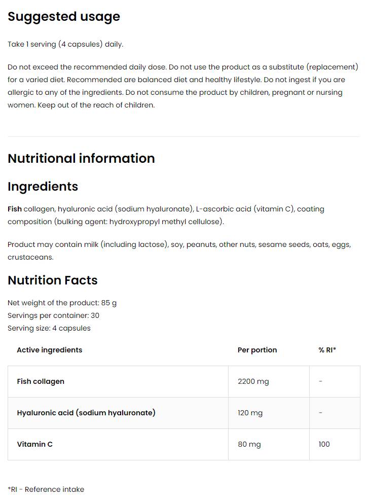 Marine Collagen / + Hyaluronic Acid and Vitamin C - 120 капсули  OstroVit - Nutra Best Bulgaria