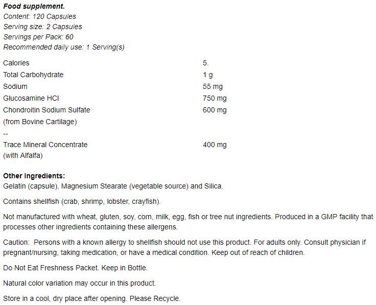 Glucosamine & Chondroitin With Trace Mineral Concentrate - 120 капсули  NOW Foods - Nutra Best Bulgaria