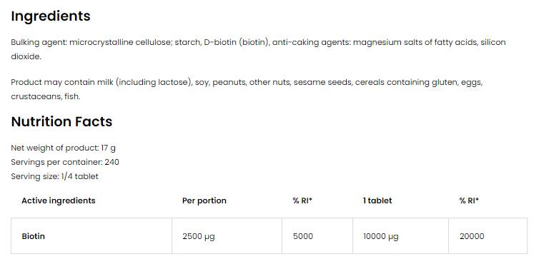 Biotin 10.000 MAX 60 Таблетки  OstroVit - Nutra Best Bulgaria