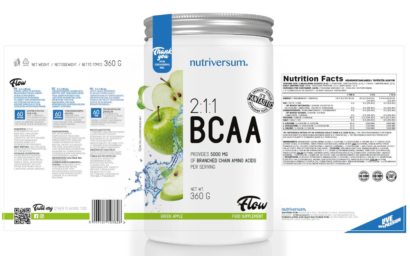 BCAA 2:1:1 Powder | Flow - 360 грама  Nutriversum - Nutra Best Bulgaria