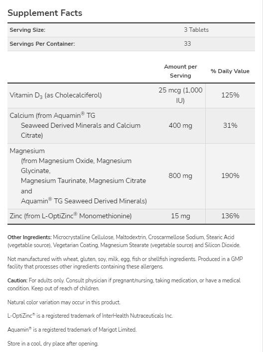 Magnesium & Calcium | with Vitamin D3 & L-OptiZinc - 250 Таблетки  NOW Foods - Nutra Best Bulgaria