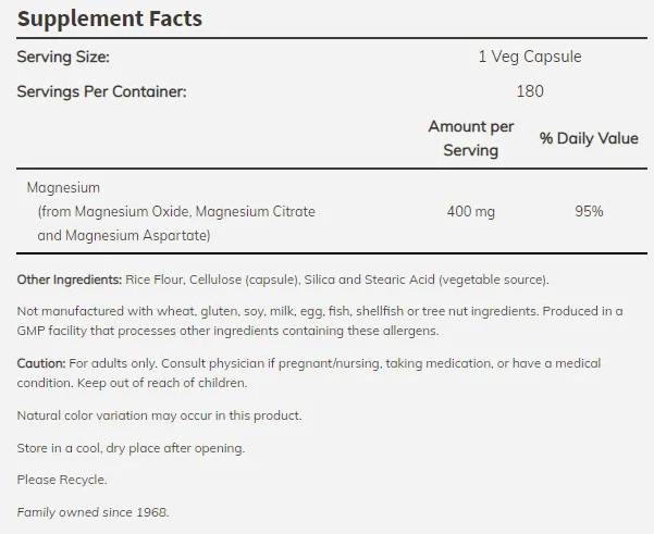 Magnesium Caps 400 mg - 180 капсули  NOW Foods - Nutra Best Bulgaria