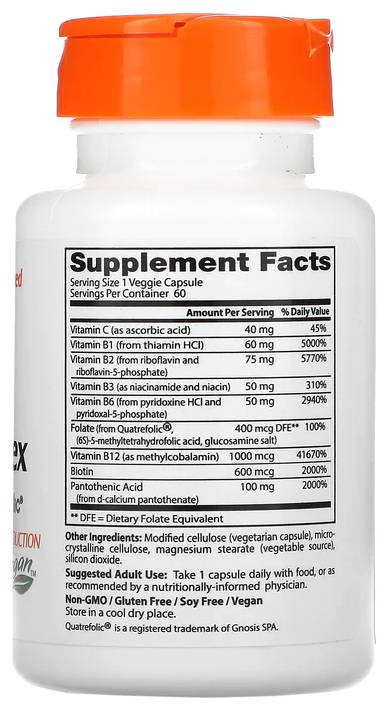 BEST Fully Active B Complex | with Quatrefolic® - 60 капсули  Doctor’s Best - Nutra Best Bulgaria