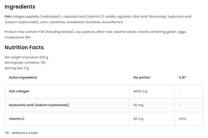 Marine Collagen & Hyaluronic Acid Powder | with Vitamin C - 200 грама  OstroVit - Nutra Best Bulgaria
