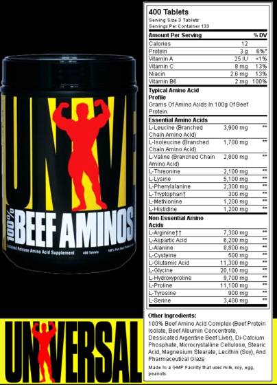 100% Beef Amino - 400 Таблетки  Universal Nutrition - Nutra Best Bulgaria