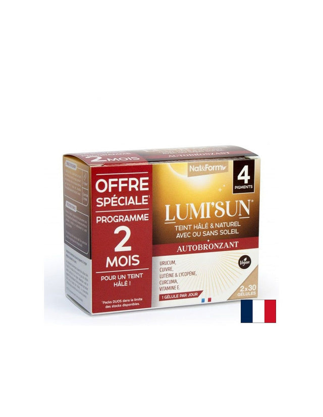 Формула за равномерен тен Дуо - Lumi Sun, 60 капсули  Nat&Form - Nutra Best Bulgaria